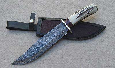 Herb Derr Damascus Knife and Leather Sheath