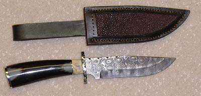Herb Derr Damascus Knife and Leather Sheath