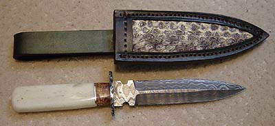 Herb Derr Damascus Dagger and Leather Sheath