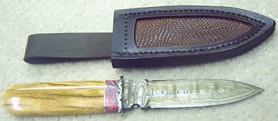 Herb Derr Damascus Dagger and Leather Sheath