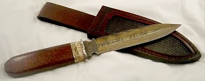 Herb Derr Damascus Dagger and Leather Sheath