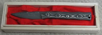 Koji Hara One-Piece Damascus Knife in box