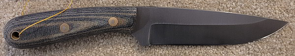 Battle Horse Knives Highlander 5.25" blade, 10.25" overall, custom handle.  Sheath #6 by maker. Price $249.<br />
