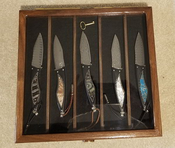 Solid Walnut knife display case by Mike Romanczak