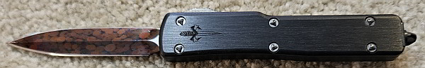 Microtech® UTX-70 Double Edge Hot Blued Dragonskin Pattern Bertie Reitveld Damascus